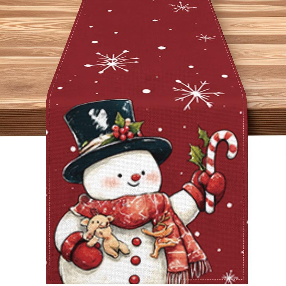 

Christmas Table Runner Winter Snowman Santa Print Dining Table Mat for Holiday Decor 40cmx140cm