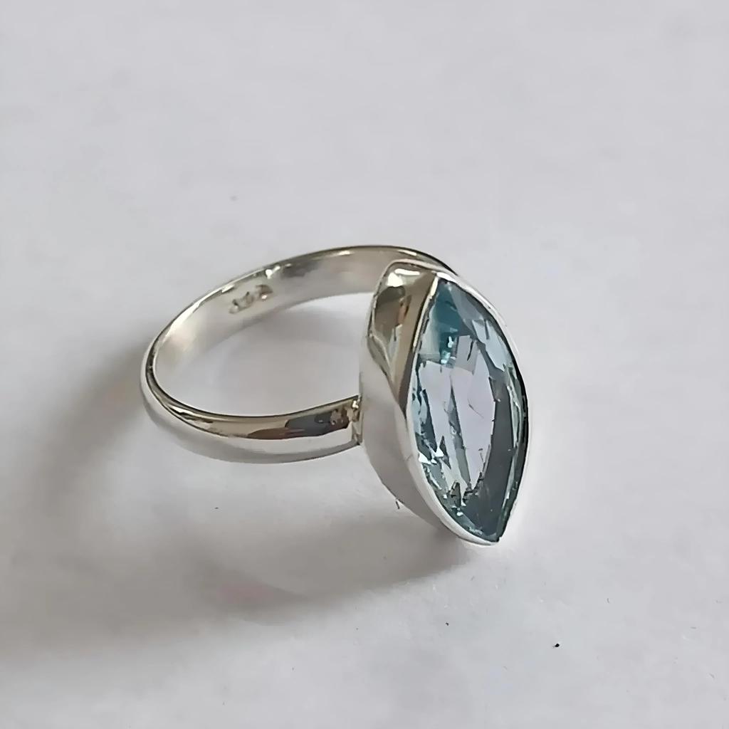 Blue Topaz Ring, 925 Sterling Silver Handmade Promise Ring for Women, Natural Marquise Gemstone Jewelry, December Birthstone