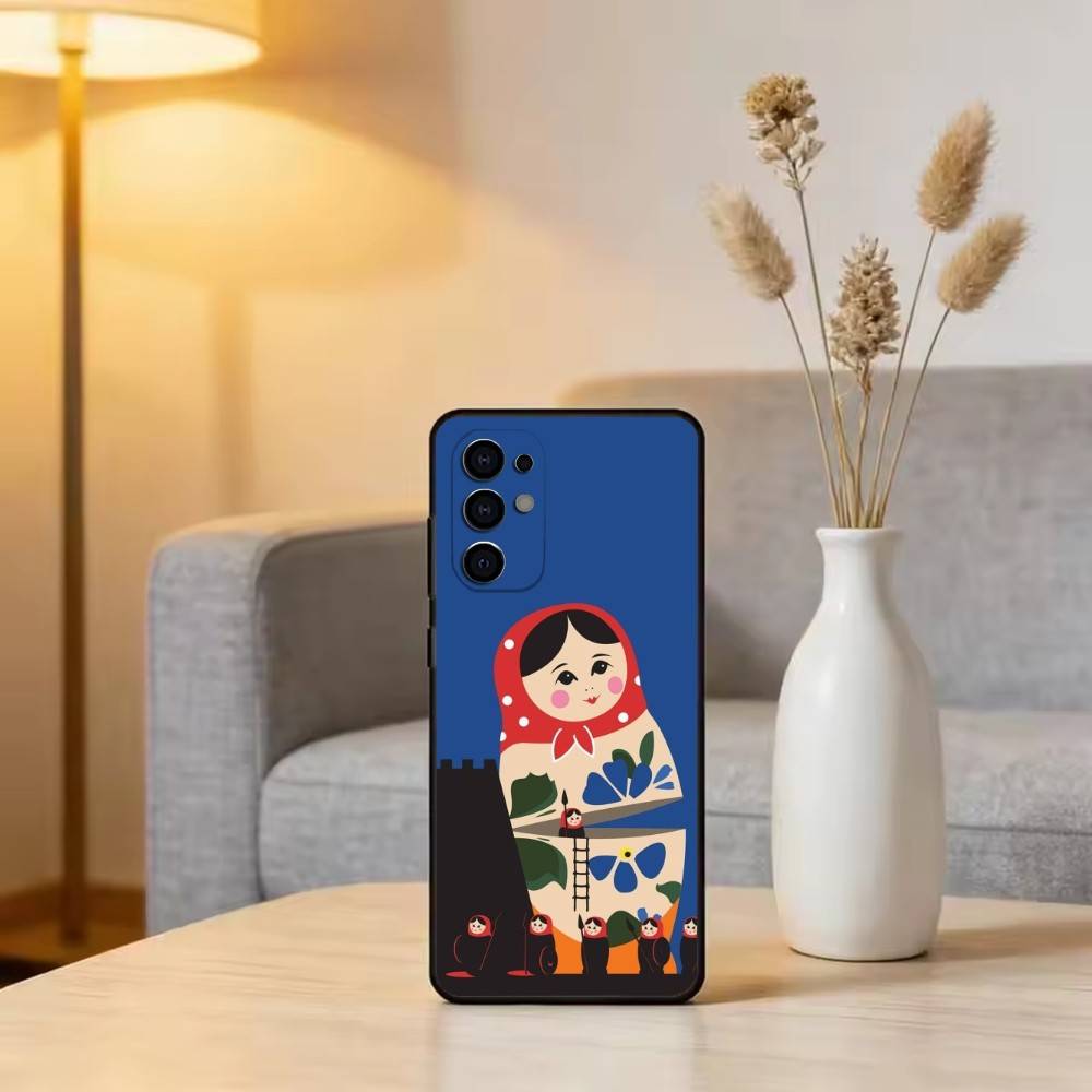 Adorable Russian Folk Art Doll Phone Case For Samsung S25,S24,S21,S22,S23,S30,Ultra,S20,Plus,Fe,Soft Silicone Black Cover