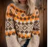 Women's High Neck Color Block Loose Knit Sweater