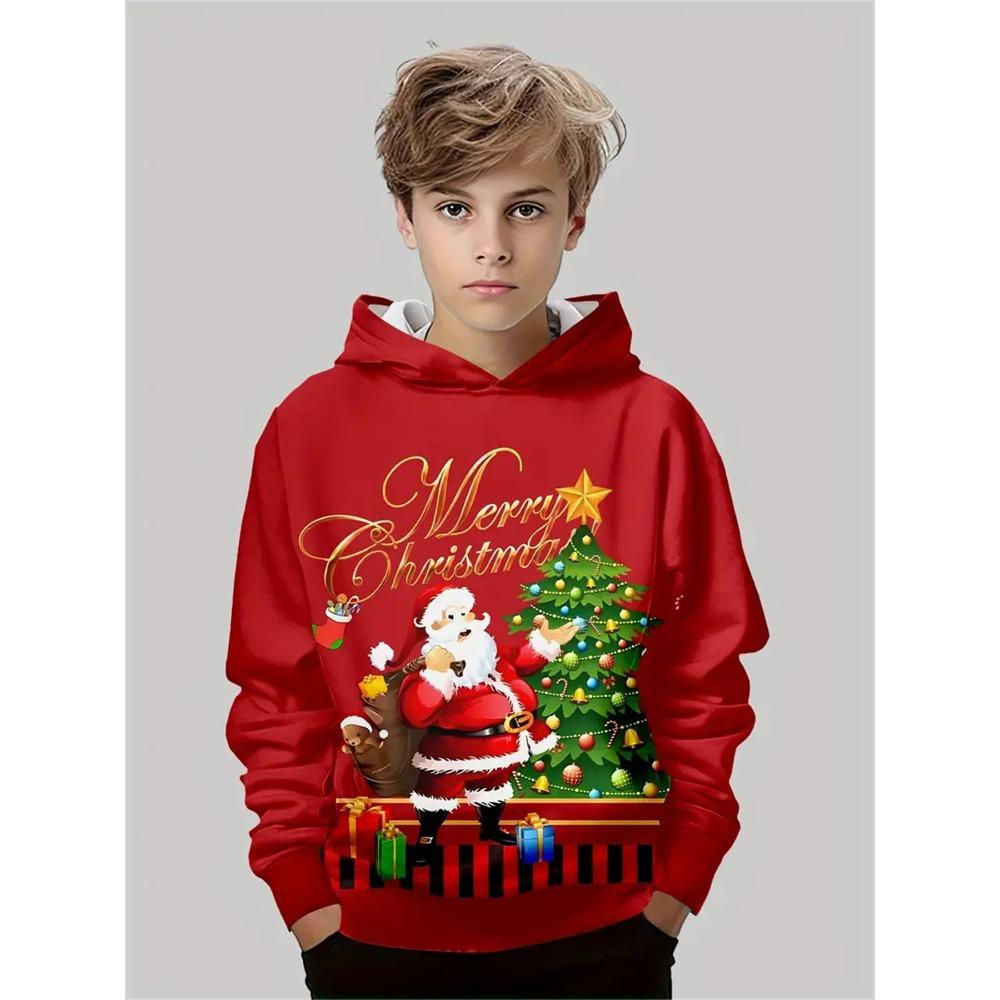 Child Sweatshirt Christmas Hoodies Cartoon Children's Fashion Santa Claus Print Clothes Child Girl Outdoor Clothes for Children