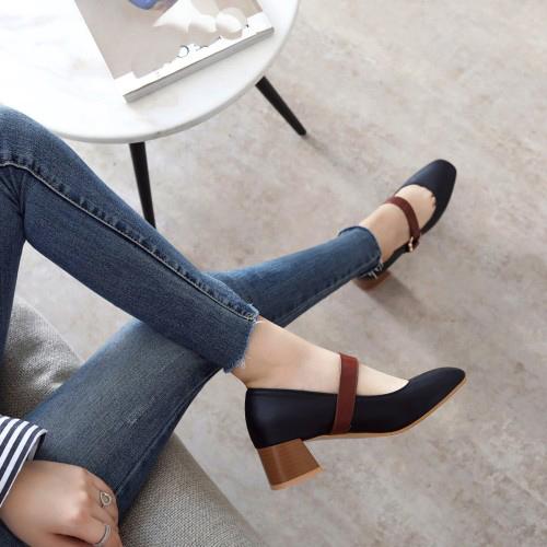 Women's High-heeled Single Shoes Spring and Summer New Thick Heel Large Size Light Mouth Low-top Shoes Simple Four-season Shoes