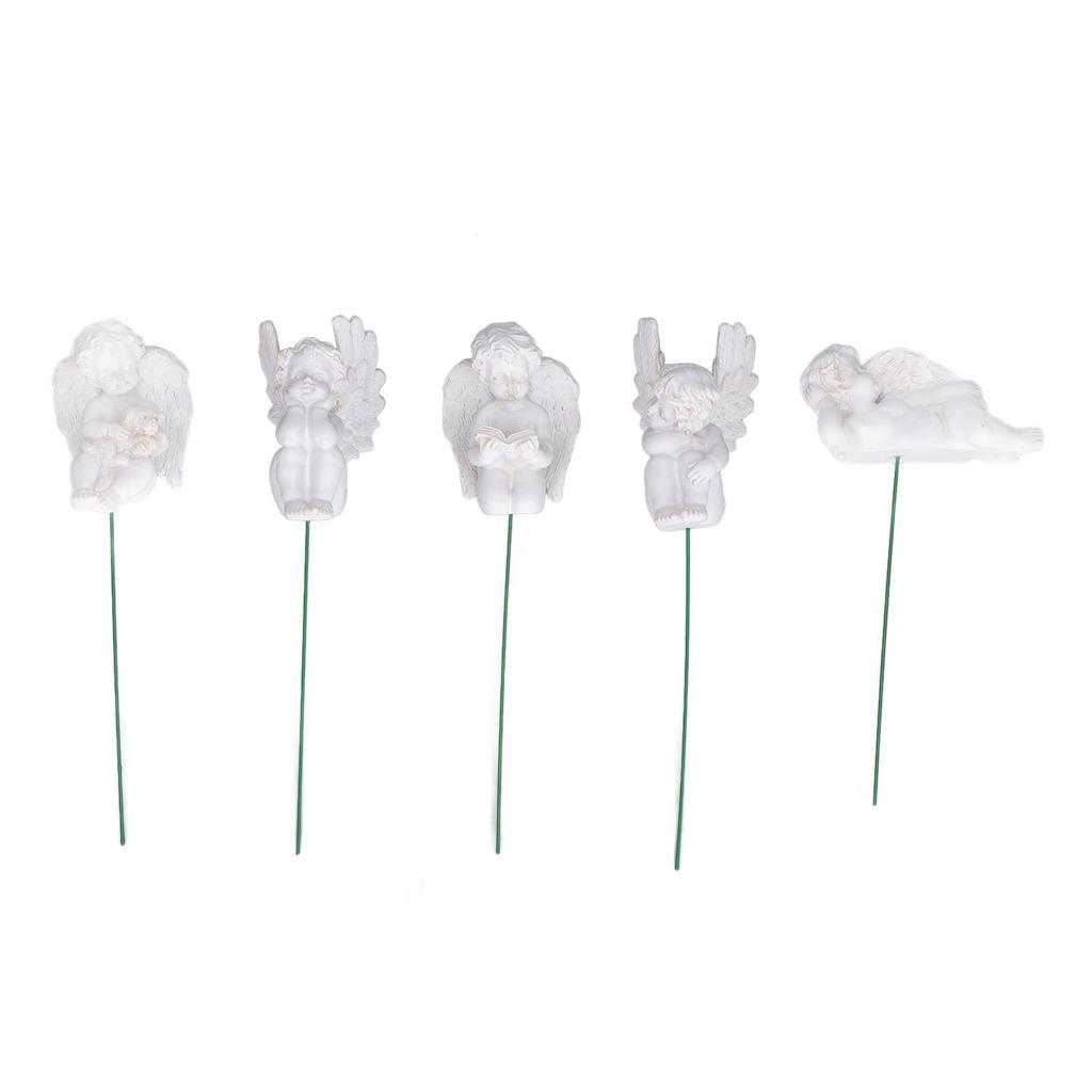 5Pcs Cupid Figurine On Stick Durable Resin Miniature Size Widely Used White Angel Figurine for Garden Backyard Ground