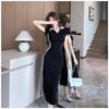 French Dopamine Spicy Girl Slimming Dress - Summer 2025 New Arrival, Color Block Patchwork, Long Slit Design