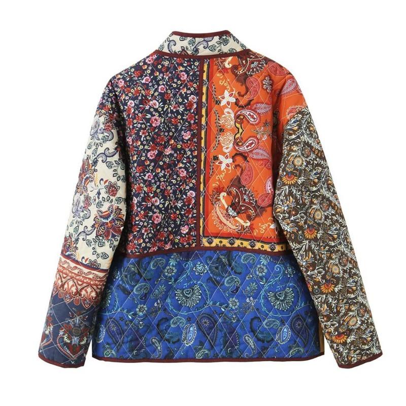 Women Vintage Printed Loose Long Sleeve Cotton Padded Coat