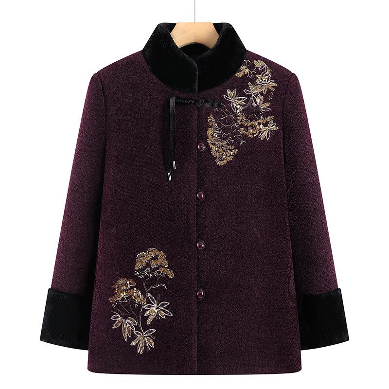 

Women s Faux Mink Velvet Grandma Jacket with Frog Button - Autumn/Winter Style XL фиолетовый