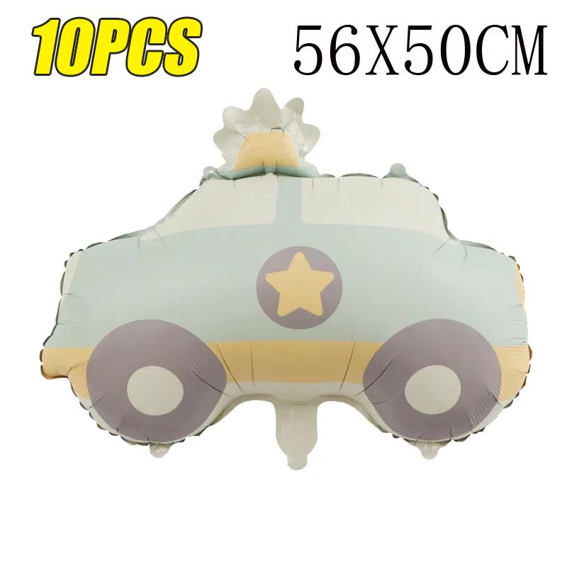 Cute Cartoon Frosted Aluminum Film Balloon Rainbow Police Car Plane Bear Birthday Balloon Party Layout Scene Decoration