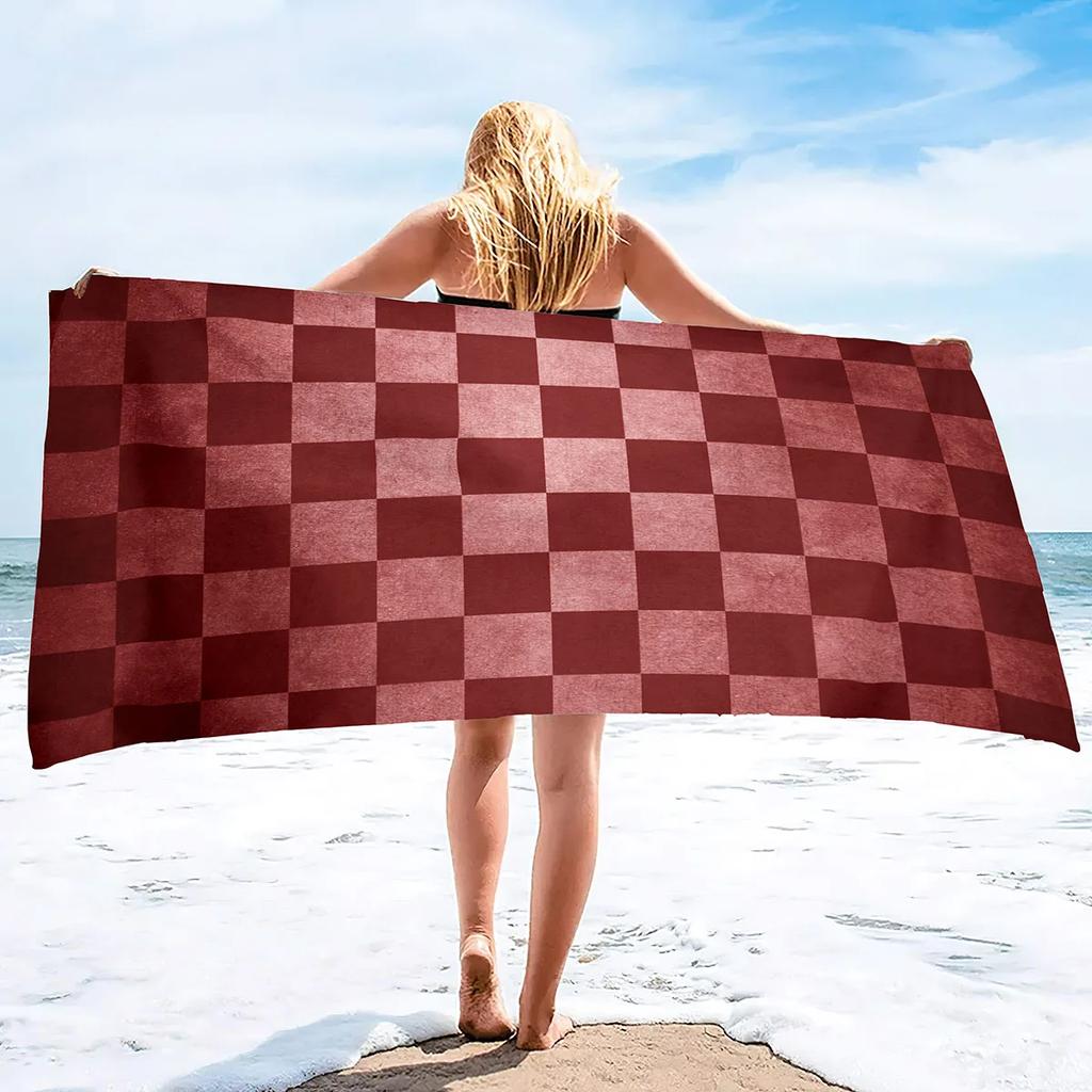 Checkerboard Print Beach Towel - Soft Absorbent Towel for Modern Style, Unique Design for Everyday Use and Comfort