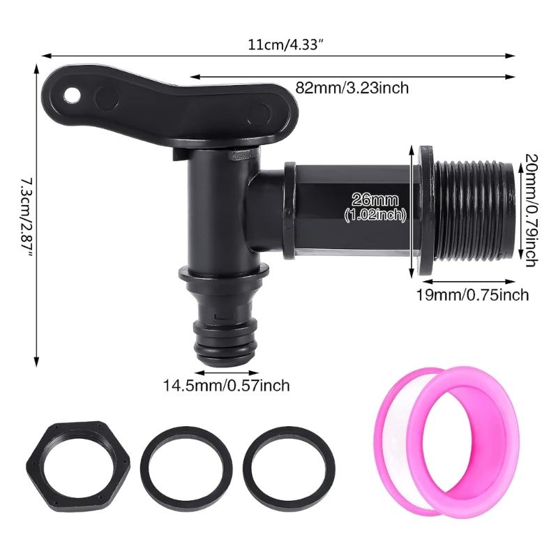 2 Stück Ablasshahn Regentonne 3/4 Zoll Hahn mit Dichtung Überwurfmutter Dichtband für Regenwasserfässer Wassertank Regentonnen Hahn