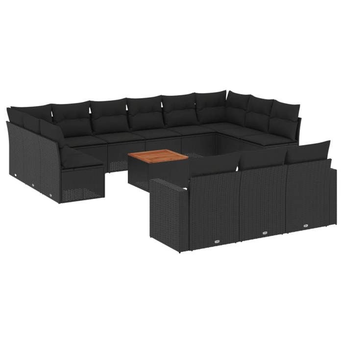VidaXL Salon de Jardin avec Coussins 14 pcs, Canapés de Terrasse, Ensemble de Meubles de Patio, Mobilier d'Extérieur, Noir 3256692