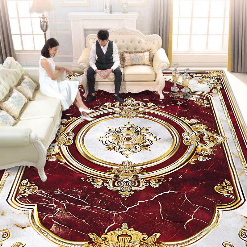 

European Style Luxury Living Room Carpet Red Retro Decoration Sofa Area Large Rugs Bedroom Bedside Non-slip Soft Floor Mat 60*90cm