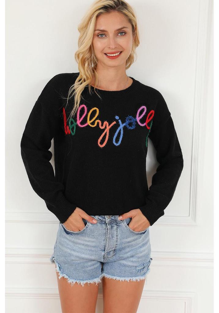 2025 Fall Women's Long Sleeve Letter Print Casual Pullover Sweater