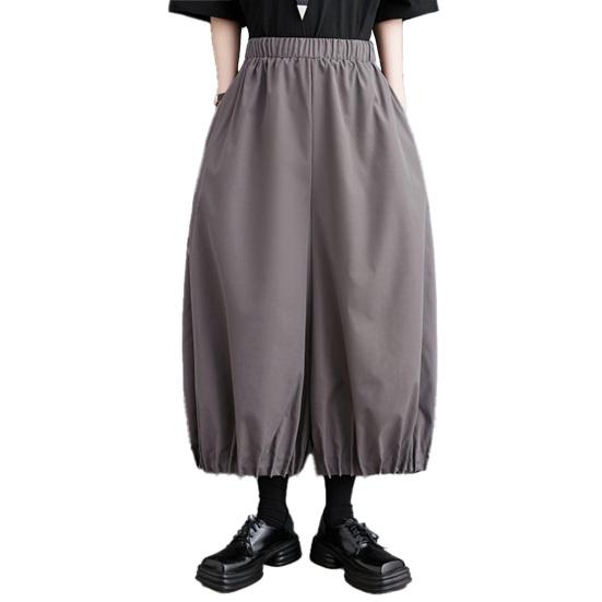 Women Bloomer Elastic High Waist Wide Leg Trousers with Pockets Solid Color Loose Fit Casual Pants Work Travel Daily Wear