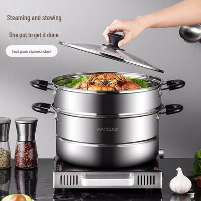 Meichu 28cm Stainless Steel 2-Layer Steamer Hotpot with Glass Lid