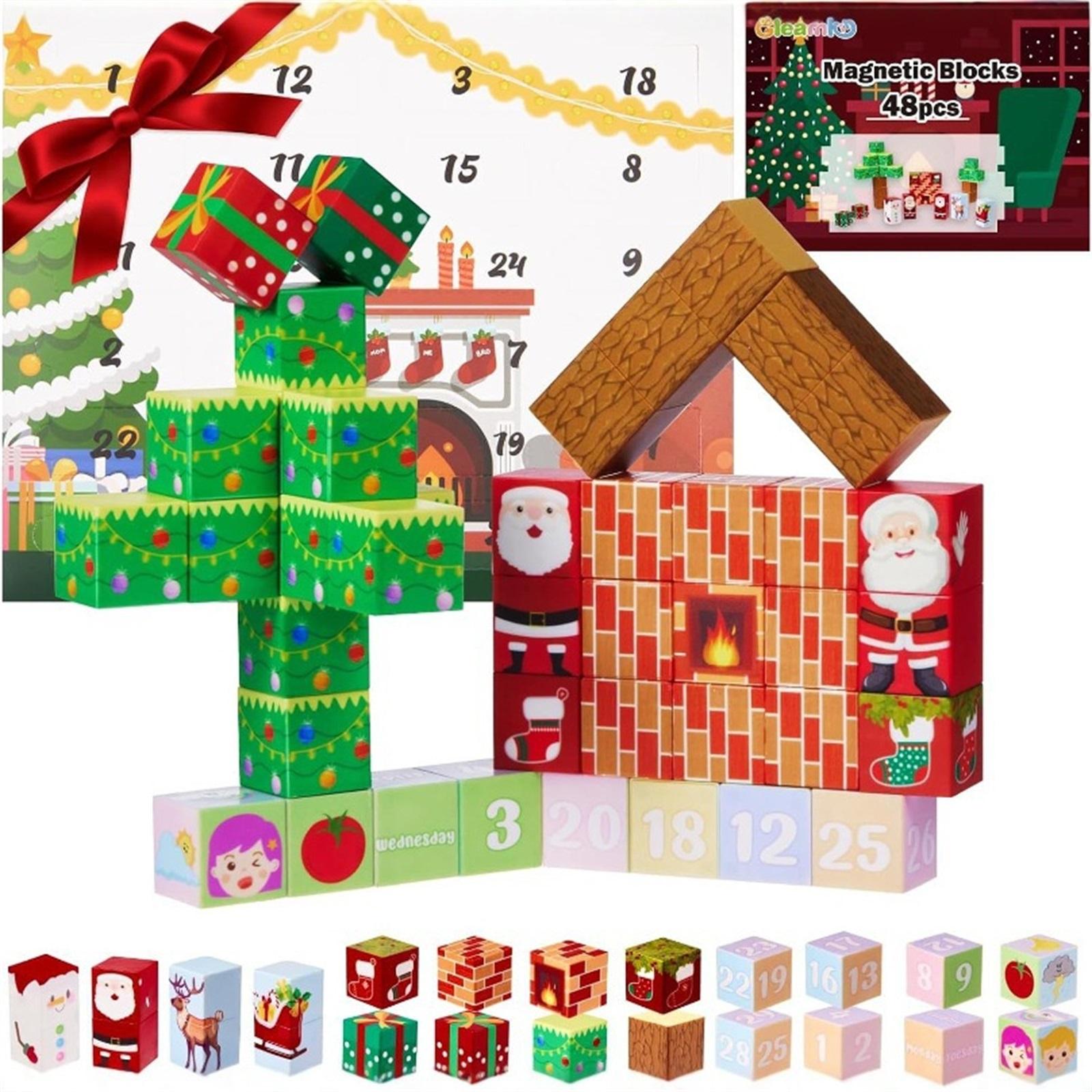 

Рождественский магнитный блочный адвент-календарь, игрушки, 48 шт., детские развивающие DIY магнитные рождественские подарки, строительные игрушки One Size