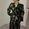 Loose Women's Shirt with A Sense of Design Black and Green Floral Patterns Fashionable A Niche Style and Slimming Shirt