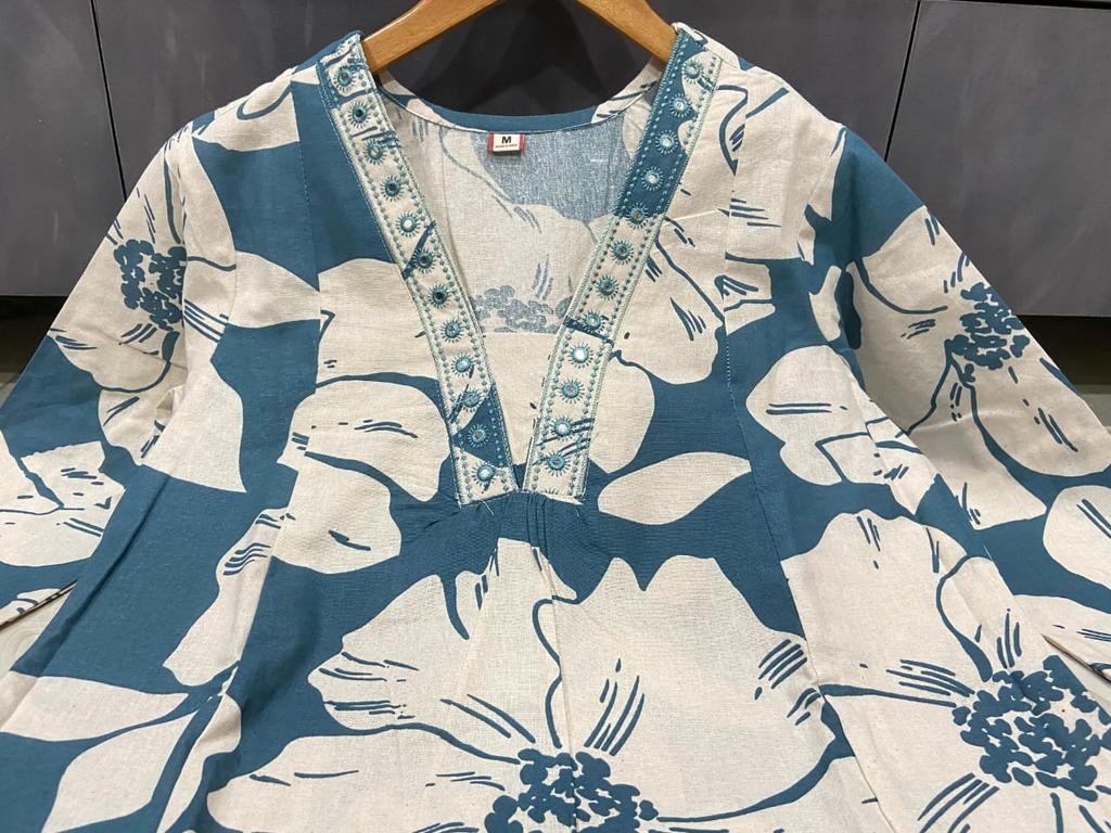 Women Designer Floral Printed A Line Kurti Indian Bollywood Party Wear Top Tunic Kurta Pant Set
