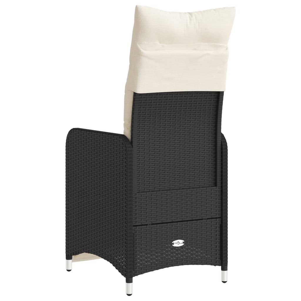 Adjustable Garden Armchair with Cushions Black Poly Rattan