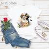 Femme Tshirt Funny Hat Wearing Watercolor Print Dog Cute Animal Print Tshirt Women Fashion Trend 90s Tshirt Dog Lover Tshirt