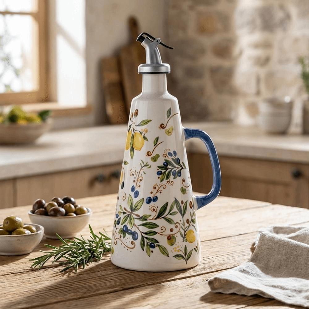 Cone-shaped Olive Oil Dispenser Automatic Pouring Ceramic Seasoning Bottle  Restaurant