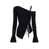Spring & Autumn Asymmetrical Shoulder Dress with Double Straps & Drawstring - Sexy Curve-Enhancing Date Outfit