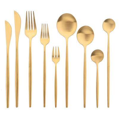 1 Uds. Juego de cubiertos dorados, cucharas, tenedores, cuchillos, cubiertos, vajilla de acero inoxidable, juego de platería mate para cena