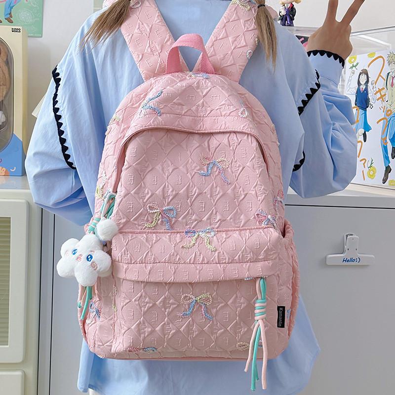 Bowknot Backpack Print With Comfortable Shoulder Straps For School Outings And