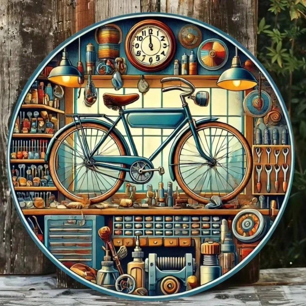 Metal Bicycle Repair Shop Vintage Sign Weather Resistant 2D Wall Art Cafe Bar Office Decor