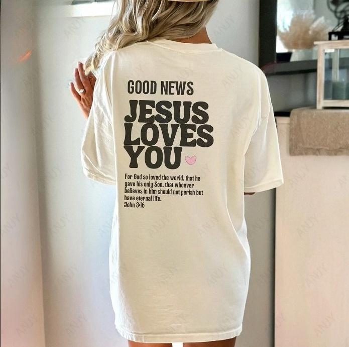 Good News Jesus Loves You John Gospel Text Short Sleeve American Retro Christian Faith Men's an