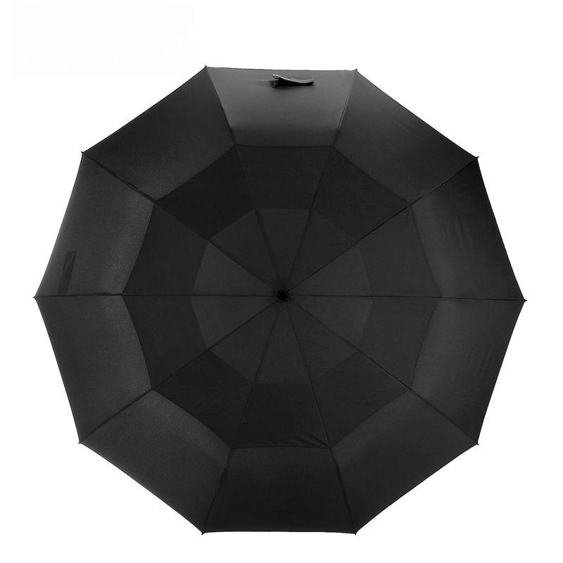 Ten-bone Wooden Handle with Gold Bottom Reinforcement Personality Double Layer Wind-resistant Three Foldable Business Umbrella