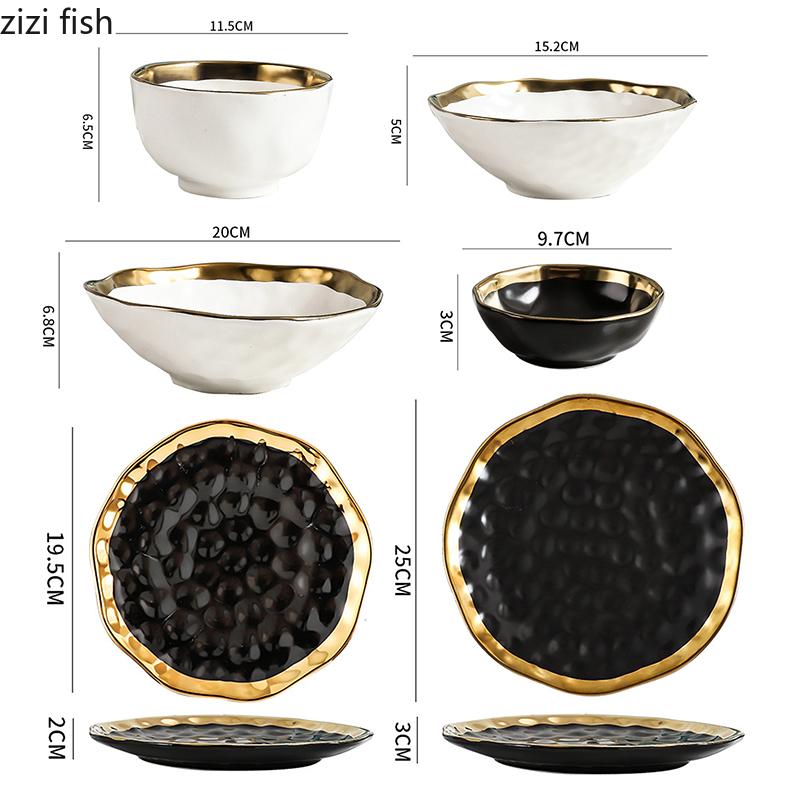 Irregular Gold-plated Edge Ceramic Steak Plate Salad Plate Dessert Plate Matte Thick Soup Bowl Restaurant Creative Tableware