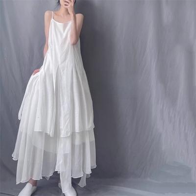 Vestido Feminino Verão Novo Estilo Artista Vestido Midi Sem Mangas Saia Slip Irregular Vestido Amplo