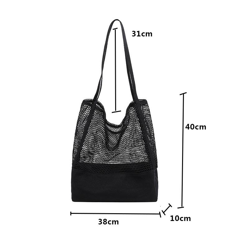 Women's Mesh Hollow Out Sandy Beach Package Large Capacity Shoping Shoulder Bag Canvas Female Tote Bags