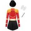 4Pcs Kids Girls Circus Magician Costume Complete Set: Long Sleeve Jumpsuit with Keyhole Back, Top Hat, Gloves & Wand for Halloween Show