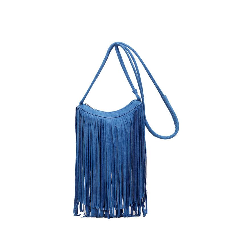 Oblique span tassel bag women's new fashion retro travel versatile bucket bag