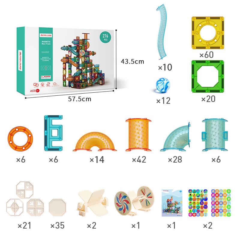 Cross-Border Magnetic Tiles: Colorful Large Window Building Blocks with Pipe Rolling Ball for Kids