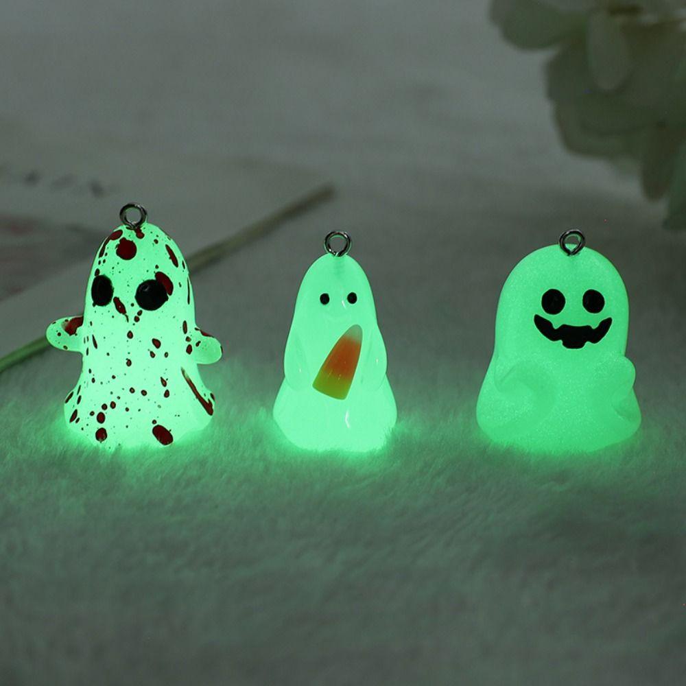 5pcs New Halloween 3D Ghost Pendant Necklace Jewelry Diy Making Resin Accessories with Corn Candy Pumpkin Glow Keychain Pendant