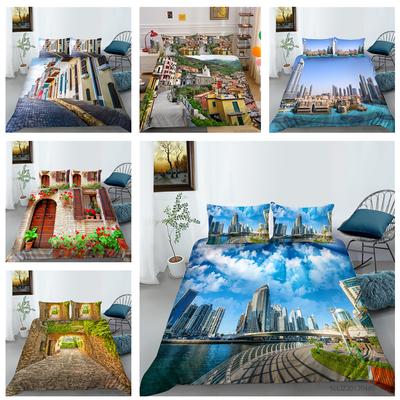 Architectural Landscape Painting Bedding Set Quilt Cover Pillow Cover Home Bedding Set AU/EU/US Full Size Single/Double Bed Home Furniture