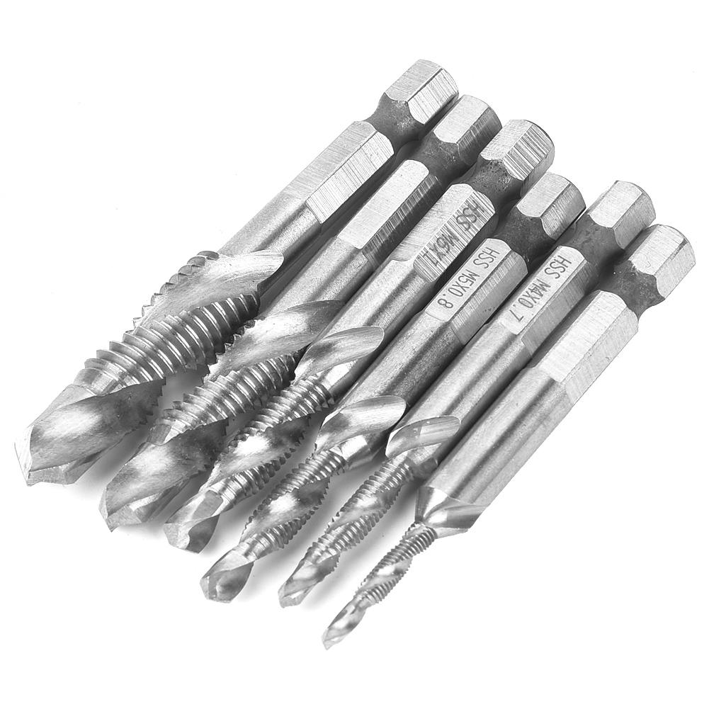 6PCS High Speed Steel 6.35mm Hex Shank Tap Drill Bit Compound Tap M3M4M5M6M8M10 (Type C)
