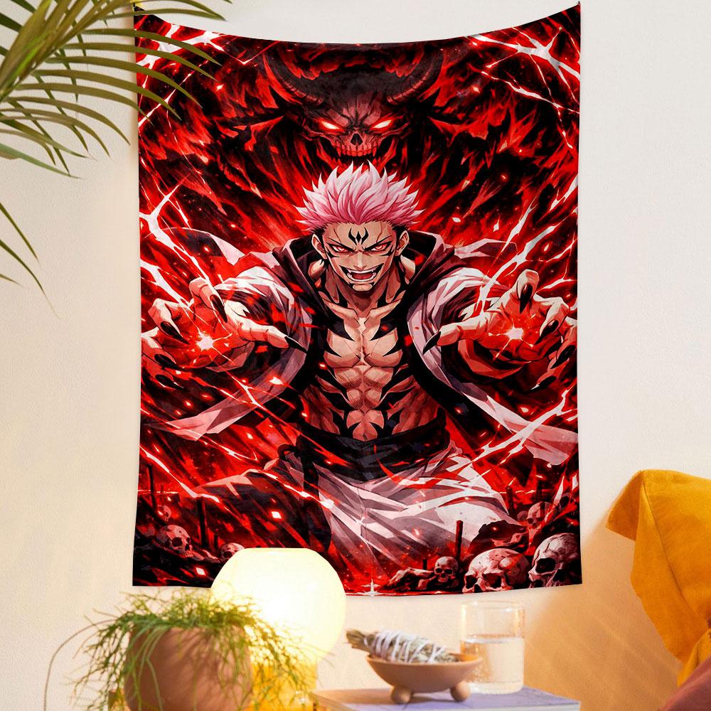 "Fiery Demon Warrior with Red Aura" Patterned tapestry home decor, suitable for bedroom and living room, gift