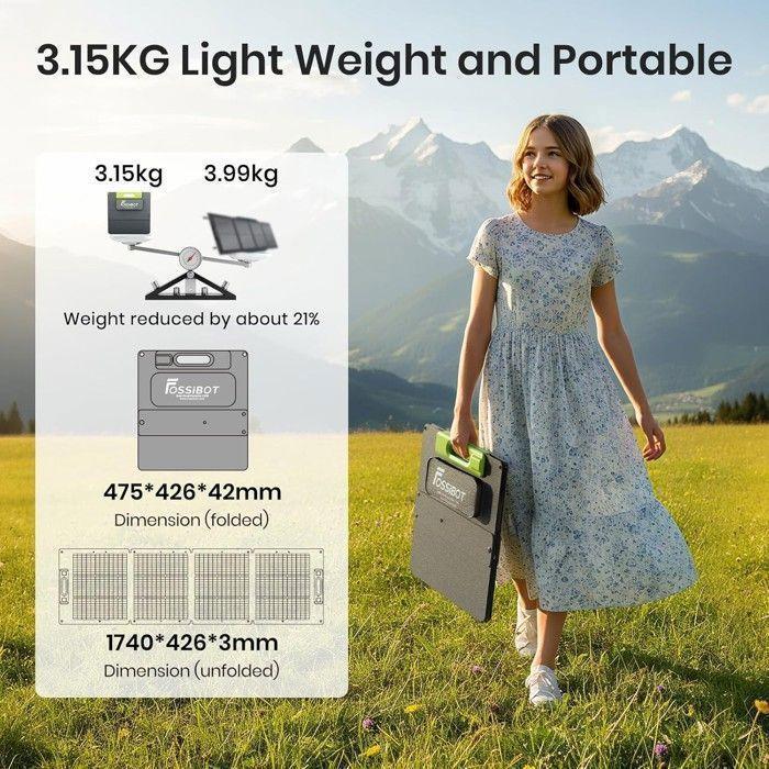 Station d'énergie portable FOSSiBOT F2400 + Chargeur rapide véhicule DC 580W, Générateur solaire pour maison / camping / camping-car