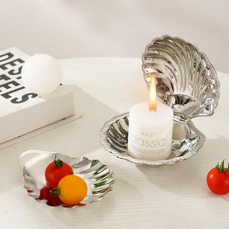 Stainless Steel Plate Shell Shaped Dish Metal Cheese Dessert Dish Plate Jewelry Storage Metal Tray Soap Box Table Decoration