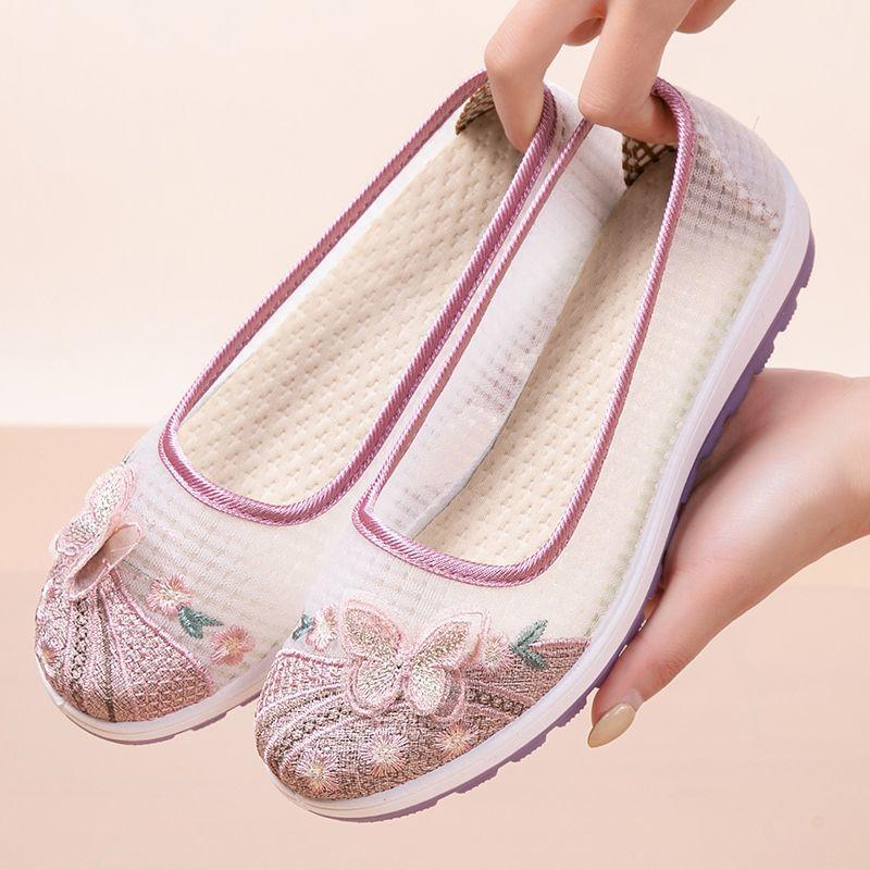 Summer New Shallow Mouth Cloth Shoes Women's Thin Anti Slip Breathable Mesh Shoes