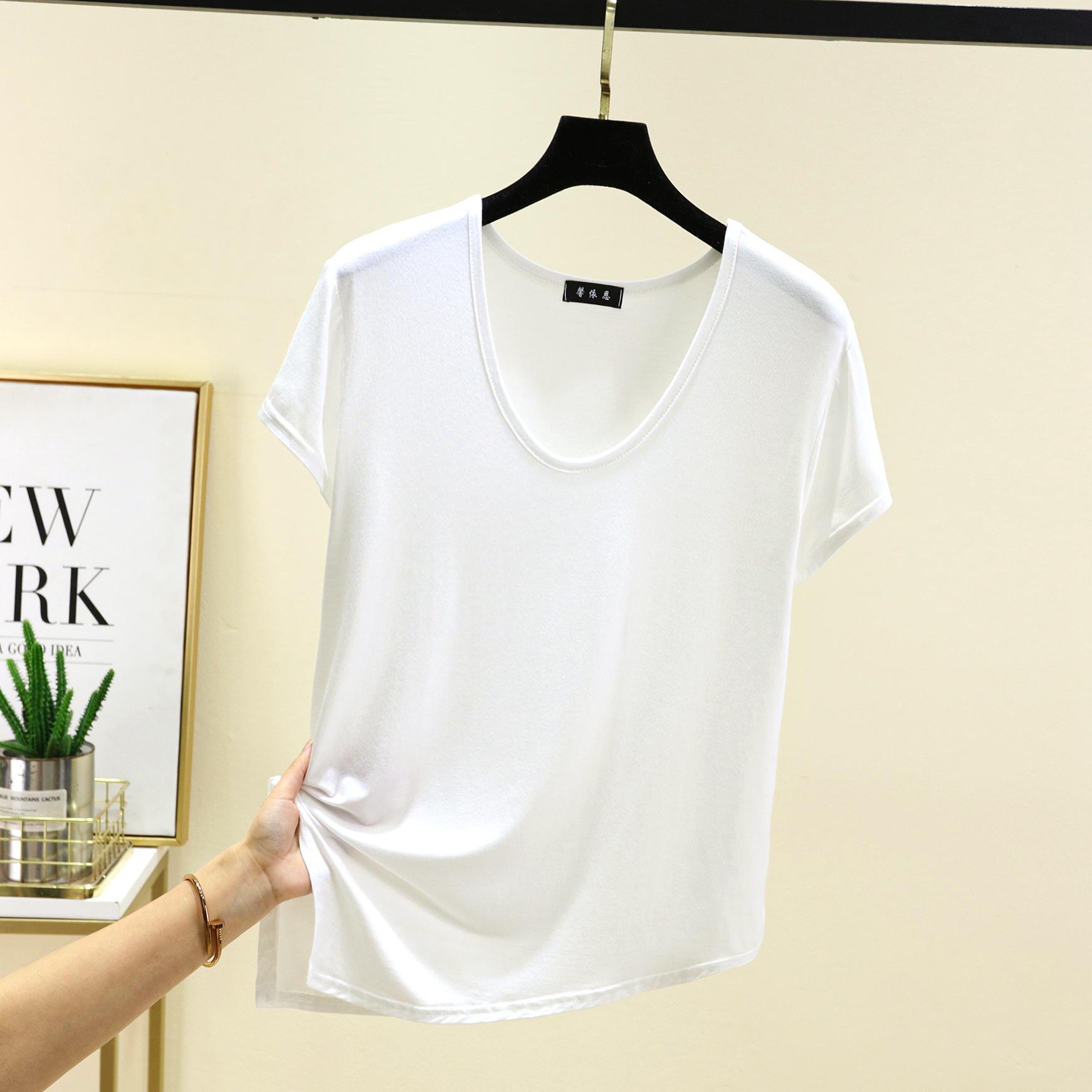 

Простые футболки с коротким рукавом и круглым вырезом, летние женские, свободные, однотонные, с косым подолом, майка, базовый слой, верх, все подходят L белый