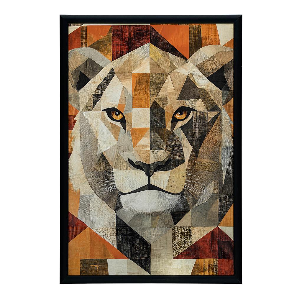 Poster Löwe In Geometrie Poster Löwe In Geometrie, 50x70 Cm, Holzrahmen Helle Eiche, Mattes Papier 230 Gsm