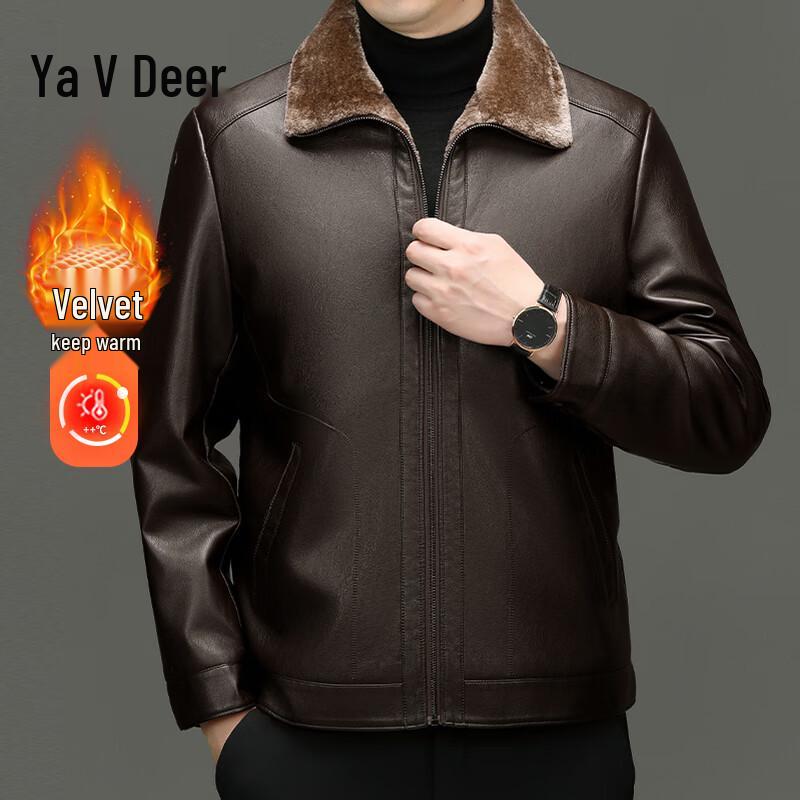 

Yalu Men s Winter Faux Fur Lined Leather Jacket 4XL
