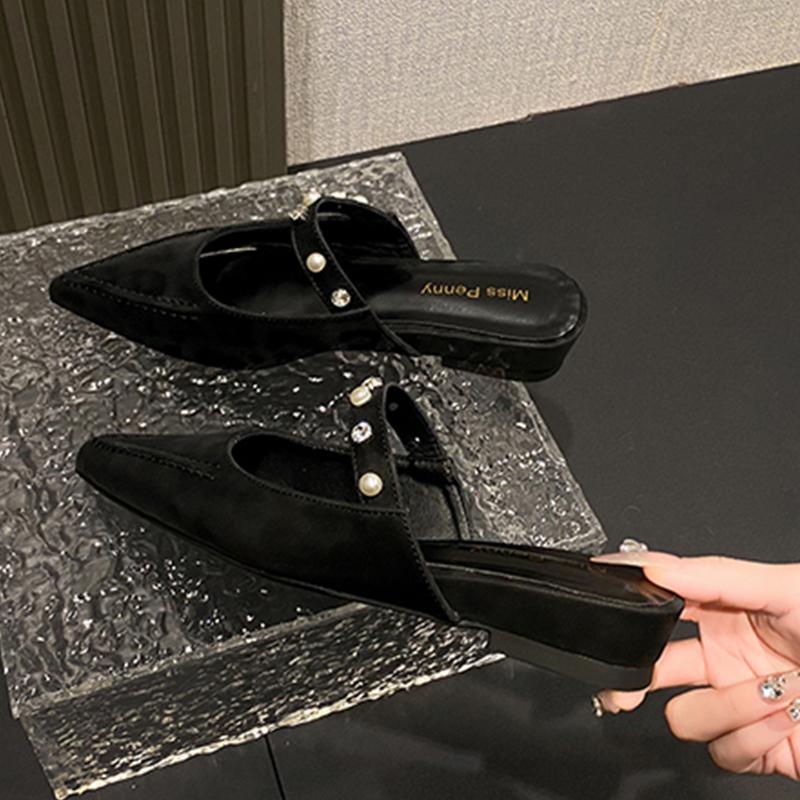 

Модные балетки Леопардовые женские тапочки Остроносые мюли Летние элегантные женские сандалии 2025 Модные шлепанцы Новое платье Zapatillas Mujer 40 чёрный