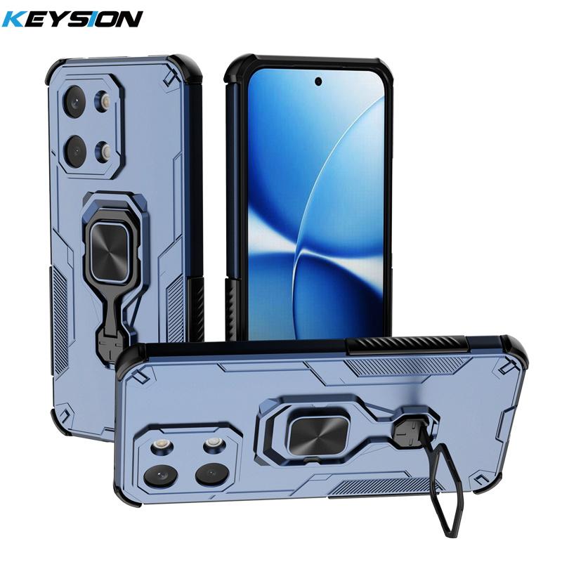 KEYSION Shockproof Armor Case for POCO X8 Pro Max Silicone+PC Upright Metal Live Ring Stand Phone Cover for Xiaomi POCO X8 Pro