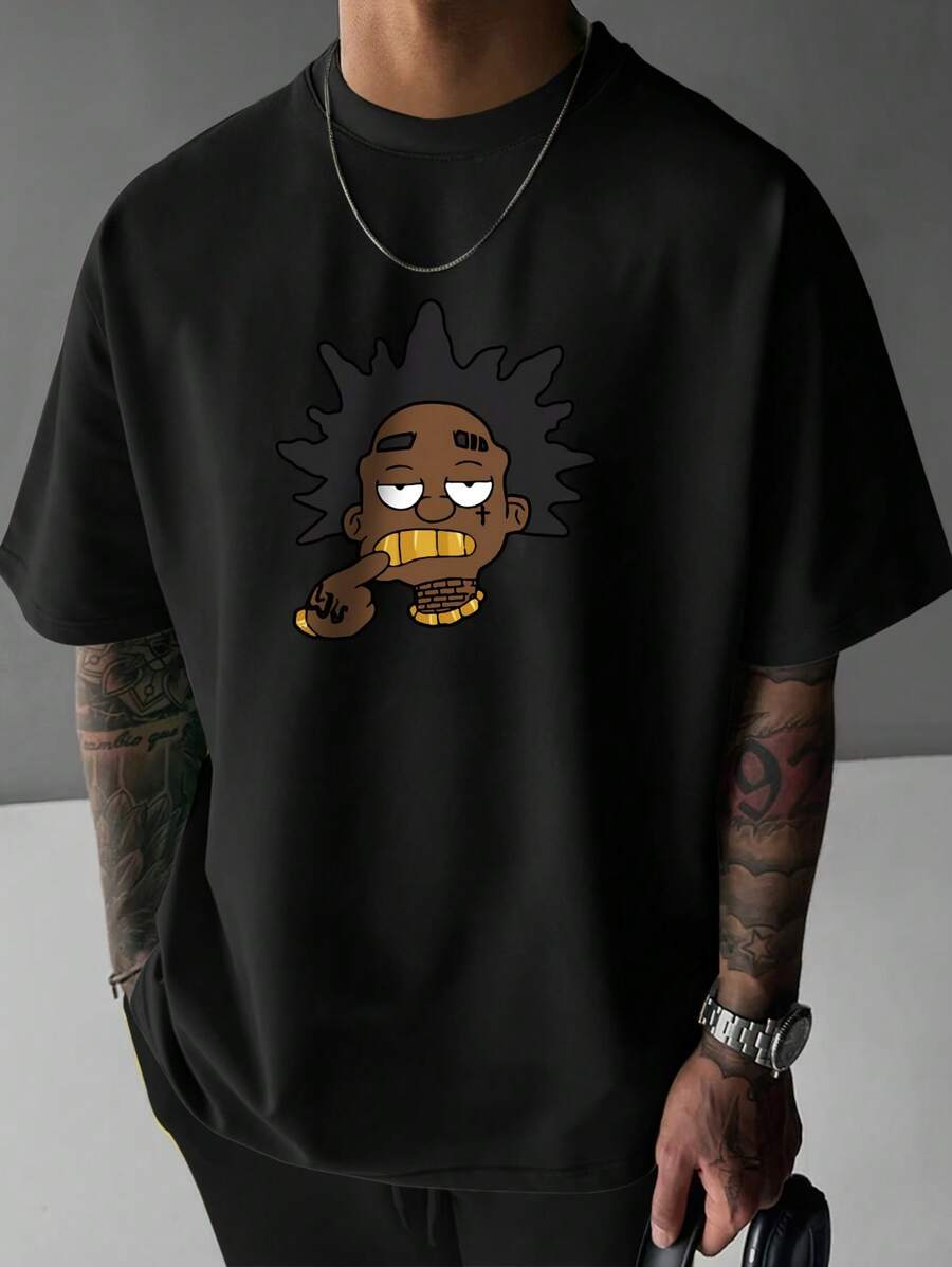 

Unisex s Casual Cartoon Character Print Crew Neck Short Sleeve T-Shirt, Summer XXXL