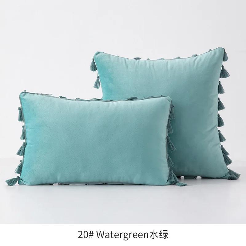 Medicci Home Velvet Soft Solid Decorative Throw Pillow Cover with Tassels Fringe Boho Accent Cushion Case for Couch Sofa Bed